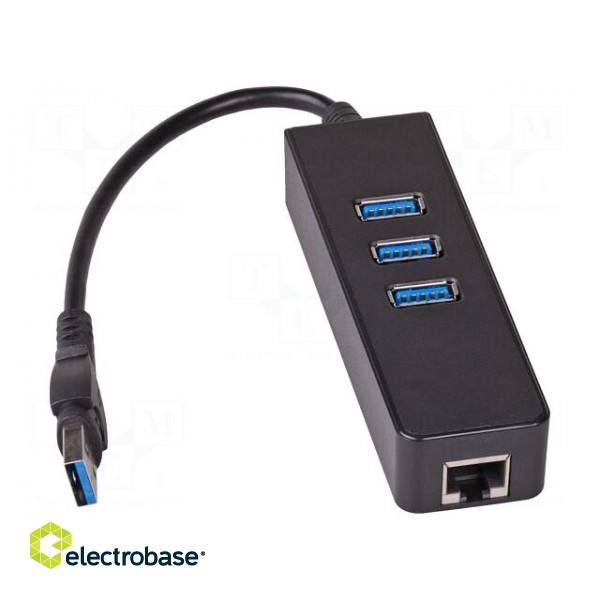 USB to Fast Ethernet adapter with USB hub | USB 3.0 | black