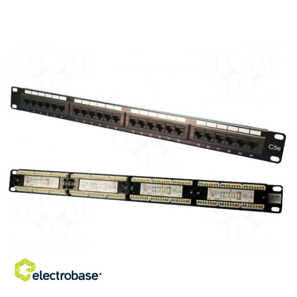 Patch panel | black | RJ45 | Number of ports: 24 | Cat: 5e