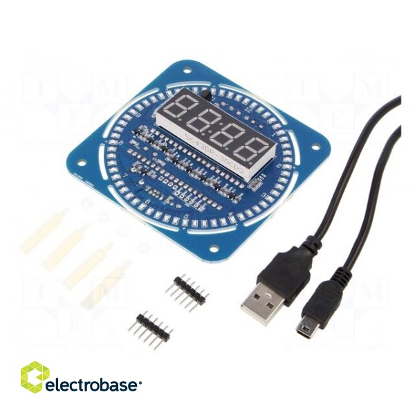 Module: digital clock | 3÷5VDC | mini-USB | DS1302 | 81x81mm image 1