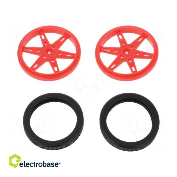 Wheel | red | Shaft: knurled | push-in,screw | Ø: 60mm | Shaft dia: 4.8mm