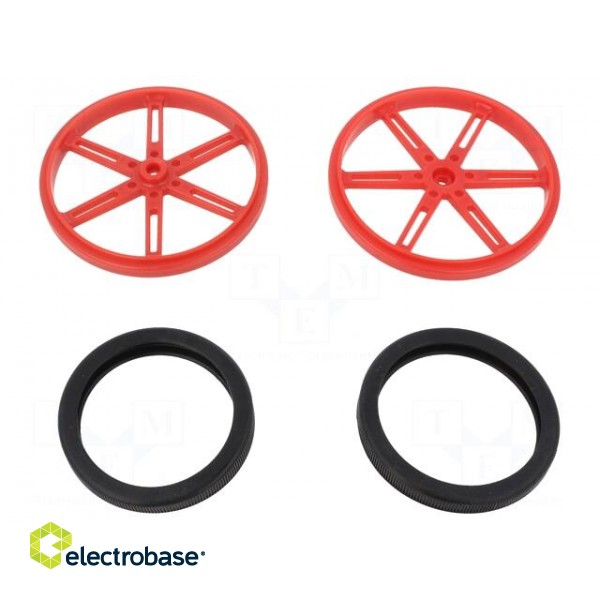 Wheel | red | Shaft: knurled | push-in,screw | Ø: 90mm | Shaft dia: 5.8mm