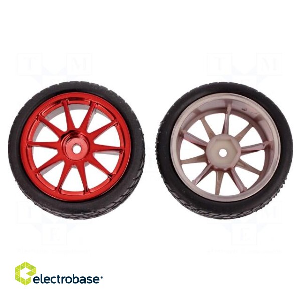 Wheel | red | Shaft: smooth | Pcs: 2 | screw | Ø: 65mm | Plating: rubber image 1