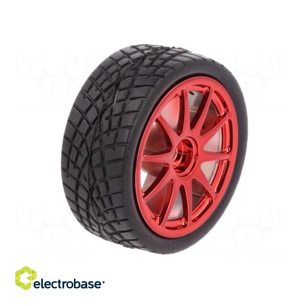 Wheel | red | Shaft: smooth | screw | Ø: 65mm | Plating: rubber | W: 26mm image 2