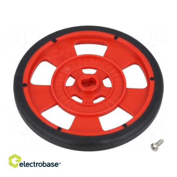Wheel | red | Shaft: two sides flattened | Pcs: 1 | screw | Ø: 69mm