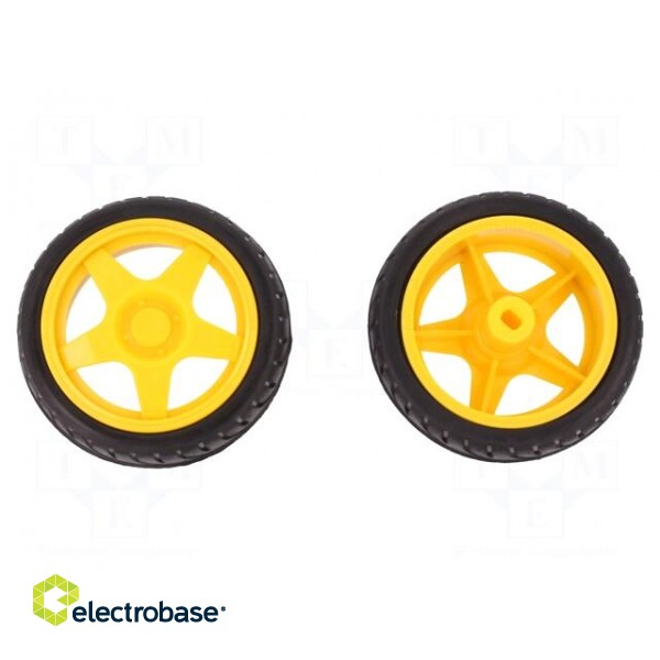 Wheel | yellow-black | Shaft: two sides flattened | Pcs: 2 | push-in paveikslėlis 1
