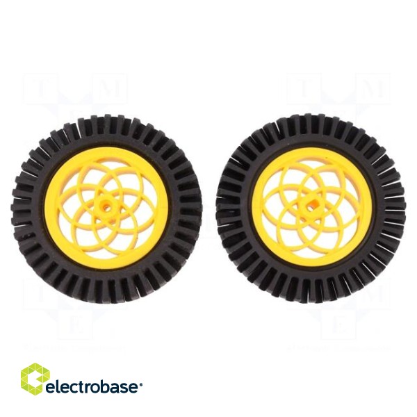 Wheel | yellow-black | Shaft: two sides flattened | Pcs: 2 | push-in paveikslėlis 1
