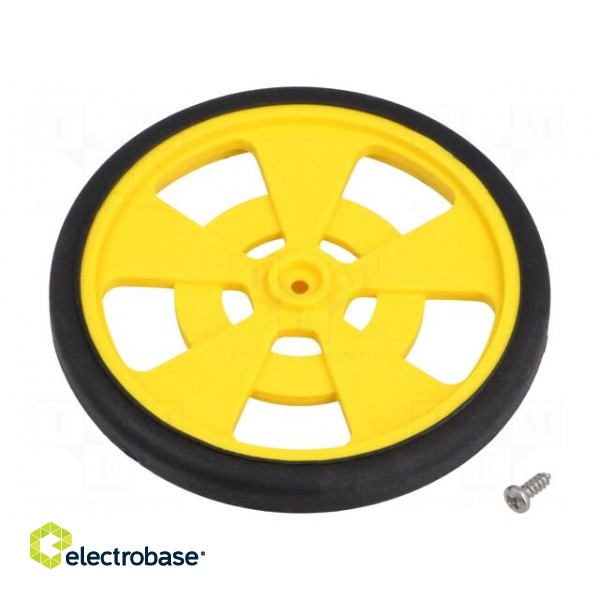 Wheel | yellow | Shaft: two sides flattened | Pcs: 1 | screw | Ø: 69mm