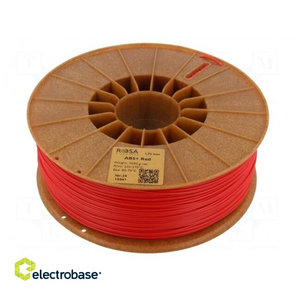 Filament: ABS+ | 1.75mm | red | 230÷270°C | 1kg | Table temp: 80÷110°C