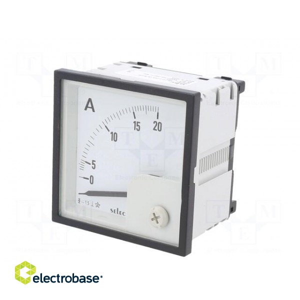 Ammeter | on panel | I AC: 0÷20A | Class: 1.5 | 50÷60Hz | Features: 90° фото 2