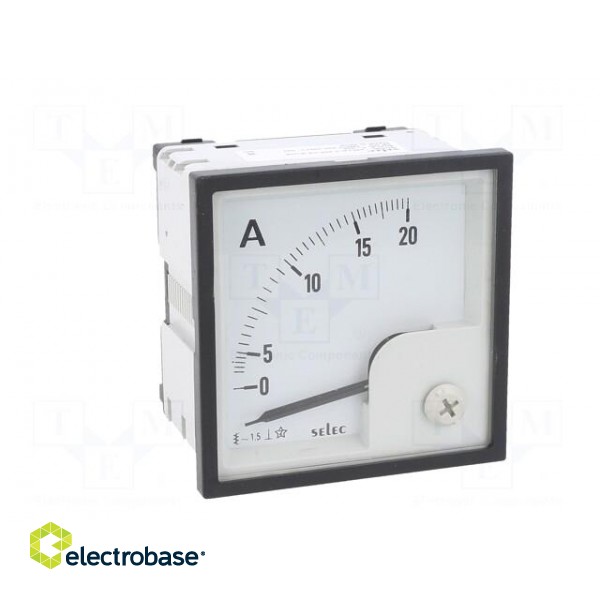 Ammeter | on panel | I AC: 0÷20A | Class: 1.5 | 50÷60Hz | Features: 90° фото 9