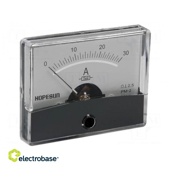 Ammeter | on panel | I DC: 0÷30A | Class: 2.5 | 60x47mm image 1