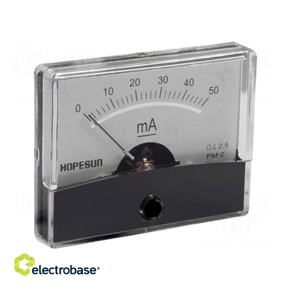 Ammeter | on panel | I DC: 0÷50mA | Class: 2.5 | 60x47mm image 1