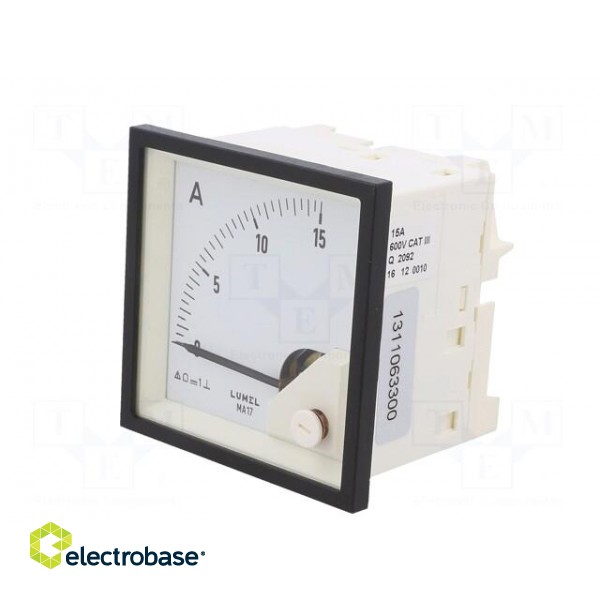 Ammeter | on panel | I DC: 0÷15A | Class: 1.5 | Length: 61mm | 600V | MA17 image 3