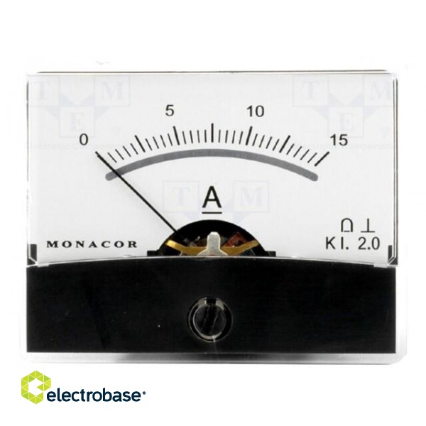 Ammeter | on panel | I DC: 0÷15A | Class: 2 | Int.resist: 4mΩ | Ø37.5mm
