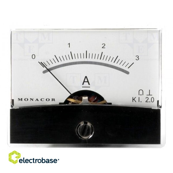 Ammeter | on panel | I DC: 0÷3A | Class: 2 | Int.resist: 20mΩ | Ø37.5mm