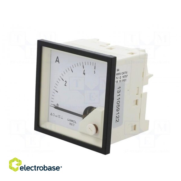 Ammeter | on panel | I DC: 0÷5A | Class: 1.5 | Length: 61mm | 600V | MA17 image 3