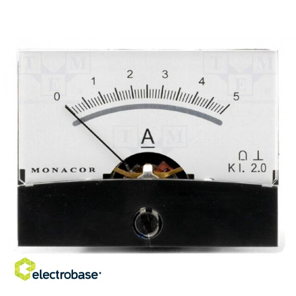 Ammeter | on panel | I DC: 0÷5A | Class: 2 | Int.resist: 12mΩ | Ø37.5mm