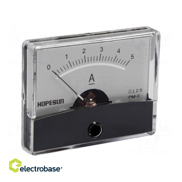 Ammeter | on panel | I DC: 0÷5A | Class: 2.5 | 60x47mm image 1