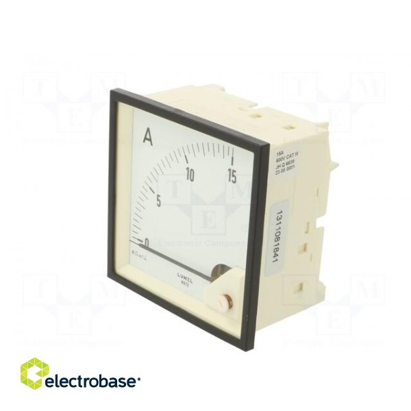 Ammeter | on panel | I DC: 0÷15A | Class: 1.5 | Length: 95mm | 600V | MA19 image 3