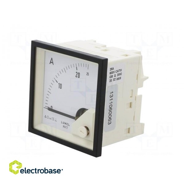 Ammeter | on panel | I DC: 0÷25A | Class: 1.5 | Length: 61mm | 600V | MA17 image 3