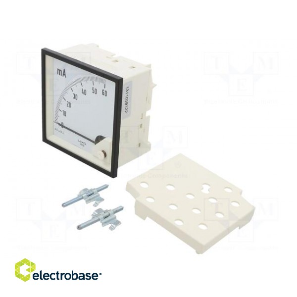 Ammeter | on panel | I DC: 0÷60mA | Class: 1.5 | Length: 95mm | 600V | MA19 image 1