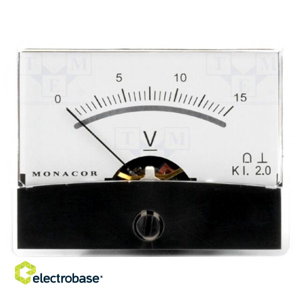 Voltmeter | analogue | on panel | VDC: 0÷15V | Class: 2 | Ø37.5mm