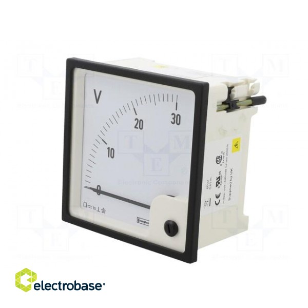 Voltmeter | analogue | on panel | VDC: 0÷30V | Class: 1,5 | 96x96mm фото 3