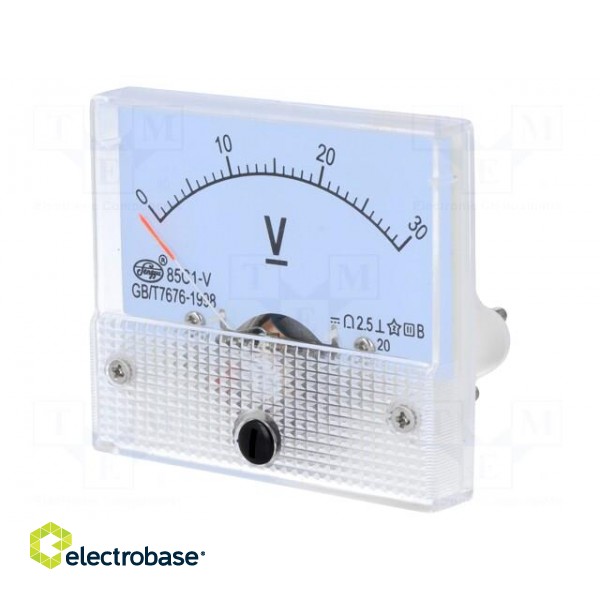 Voltmeter | analogue | on panel | VDC: 0÷30V | Class: 2,5 | Ø50mm | 65g фото 1