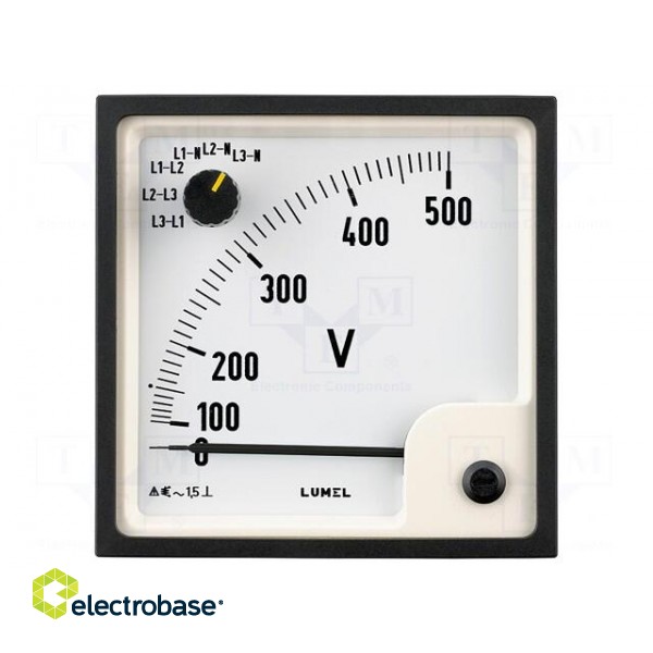 Voltmeter | on panel | VAC: 0÷500V | Class: 1.5 | True RMS | Umax: 300V image 2