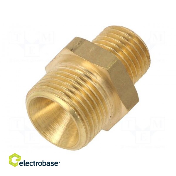 Double nipple | reducing | Mat: brass | Ext.thread: 1/4" /  3/8" image 1