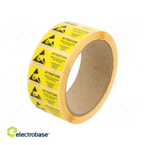 Self-adhesive label | ESD | 16x38mm | 1000pcs | reel | yellow-black фото 2