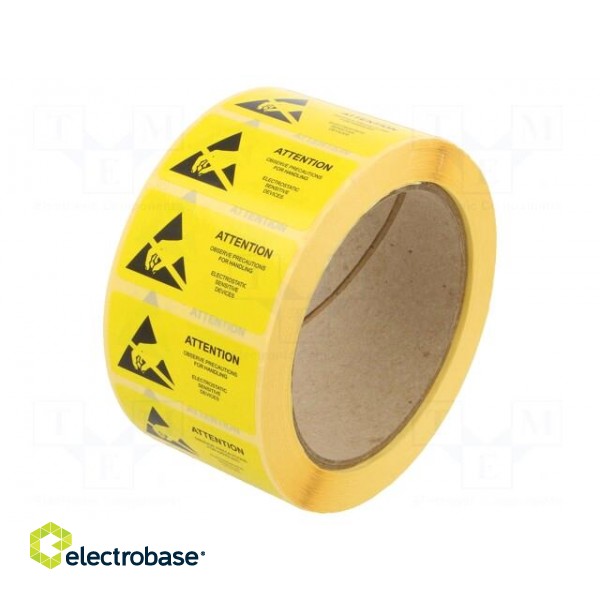 Self-adhesive label | ESD | 50x25mm | 1000pcs | reel | yellow-black paveikslėlis 2