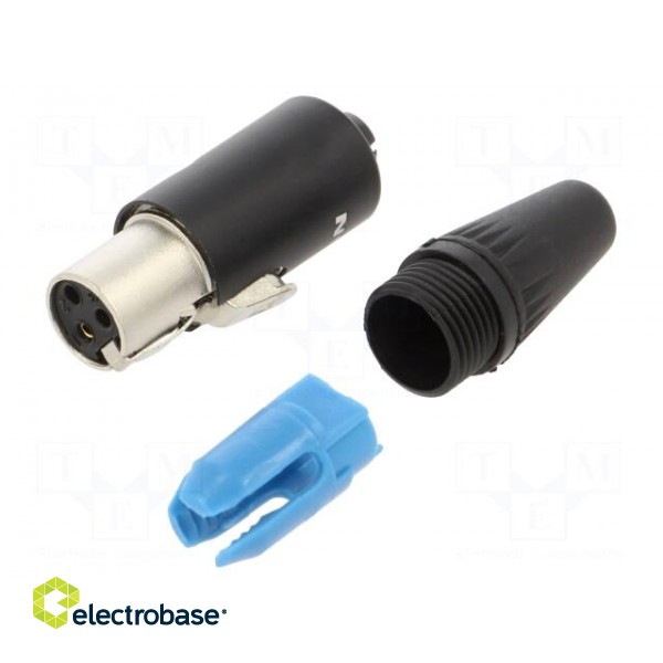Plug | XLR mini | female | PIN: 3 | straight | for cable | soldering | 500V