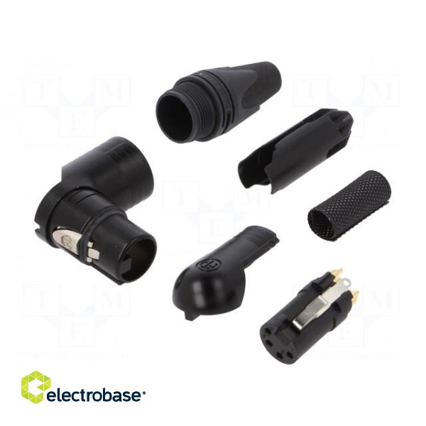 Plug | XLR | female | PIN: 4 | angled 90° | swivel | for cable | soldering paveikslėlis 1