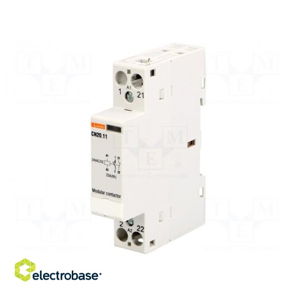 Contactor: 2-pole installation | NC + NO | 24VAC | 24VDC | 20A | DIN image 1