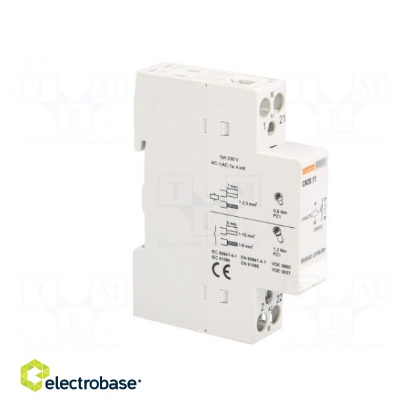 Contactor: 2-pole installation | NC + NO | 24VAC | 24VDC | 20A | DIN image 8