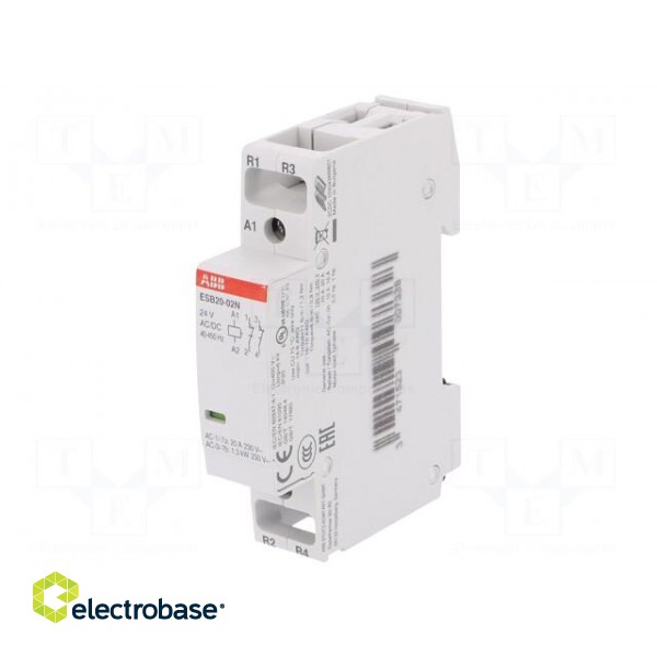 Contactor: 2-pole installation | NC x2 | 24VAC | 24VDC | 20A | DIN | ESB paveikslėlis 1