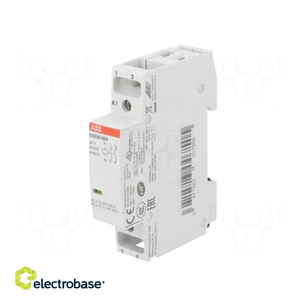 Contactor: 2-pole installation | NO x2 | 24VAC | 24VDC | 20A | DIN | ESB фото 1