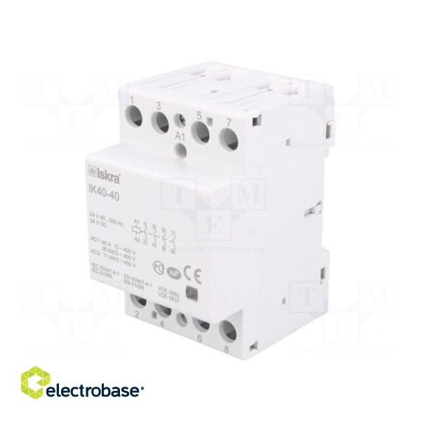 Contactor: 4-pole installation | NO x4 | 24VAC | 24VDC | 40A | DIN | IK image 1