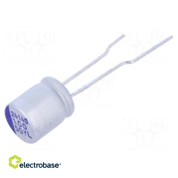 Capacitor: hybrid | THT | -55÷125°C | Body dim: Ø8x9.5mm | 100uF | 50VDC