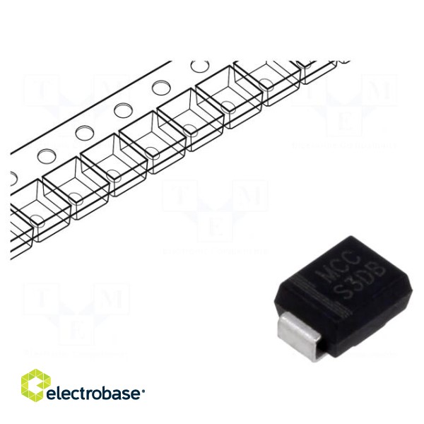 Diode: rectifying | SMD | 200V | 3A | DO214AA,SMB | Ufmax: 1.1V | Ir: 100uA