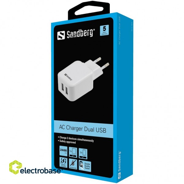 Sandberg 440-57 AC Charger Dual USB 2.4+1A EU paveikslėlis 3