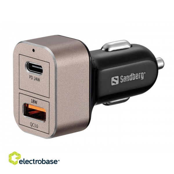 Sandberg 441-43 Car Charger 1xQC3.0+1xUSBC 24W paveikslėlis 1