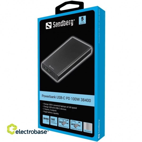 Sandberg 420-63 Powerbank USB-C PD 100W 38400mAh фото 2