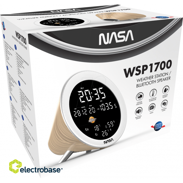 Nasa WSP1700 wood Weather Station/Speaker BT Ship image 6