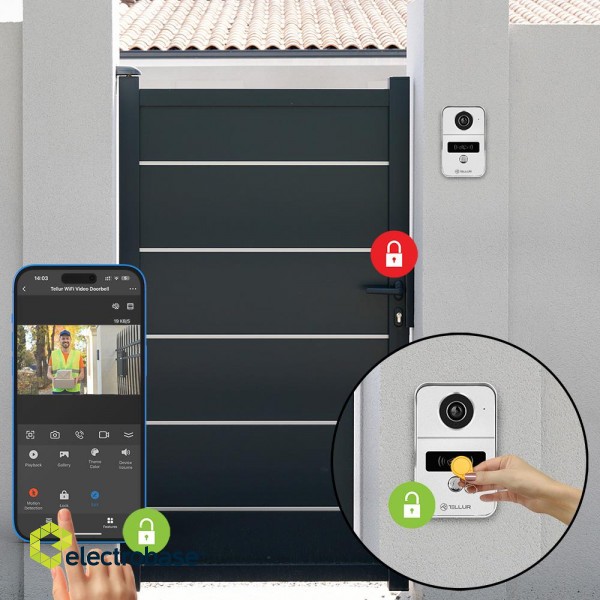 Tellur Smart WiFi Video DoorBell 1080P, Unlock function, Indoor chime, grey paveikslėlis 10