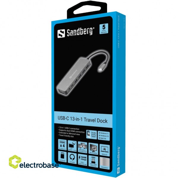 Sandberg 136-45 USB-C 13-in-1 Travel Dock paveikslėlis 3