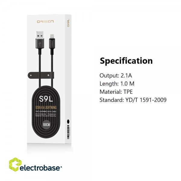 Orsen S9L USB A and Lightning 2.1A 1m black image 4
