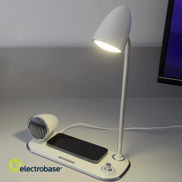 Tellur Nostalgia Wireless Desk Charger, Bluetooth Speaker, Desk Lamp white image 4