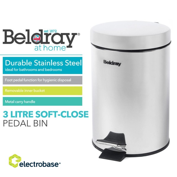 Beldray LA038098SSAFEU7 3 Litre Soft-Close Pedal Bin SS image 5